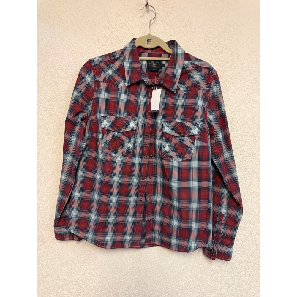 Pendleton Women's Medium Western Plaid Snap Front Shirt Red Blue NWT